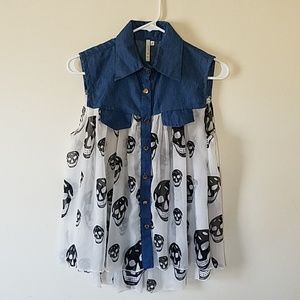 High Low Skull Button Down Tank